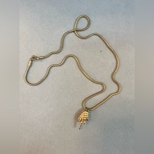 Luis Morais Gold Necklace with Gold hand middle finger charm. Unisex 14K Gold